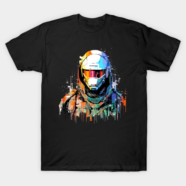 Man With Helmet Video Game Character Futuristic Warrior Portrait  Abstract T-Shirt by Cubebox